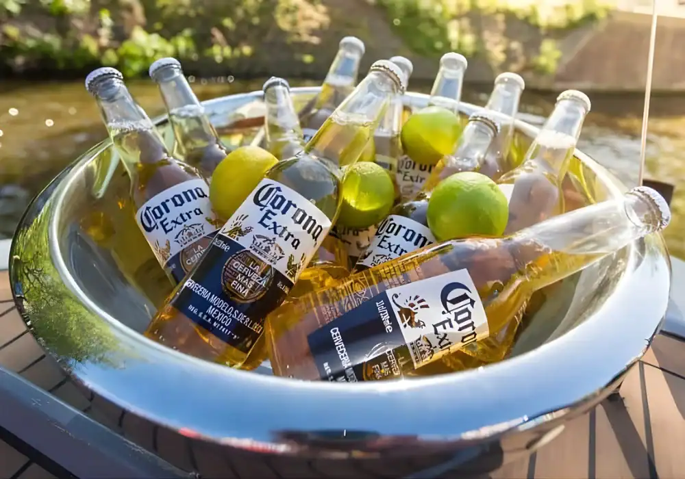 Corona Bier in einer Schale mit Limetten