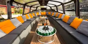 Interior of a luxury covered sloop in Amsterdam