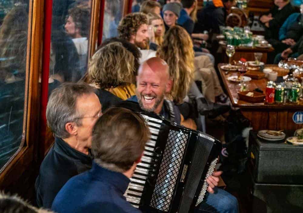 Company party with accordionist