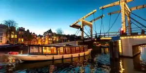 Luxury evening cruise on a saloon boat in Amsterdam
